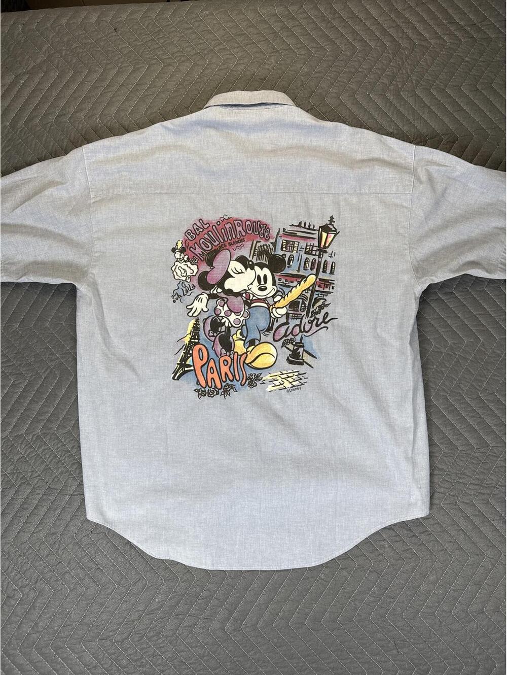 Vintage Disney Mickey Co Button Up Short Sleeve Shirt Paris